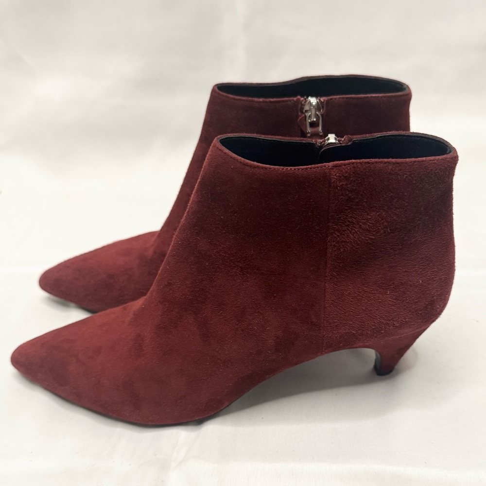 Prada Kitten Heel Suede Ankle Boots sz 40 burgundy / maroon